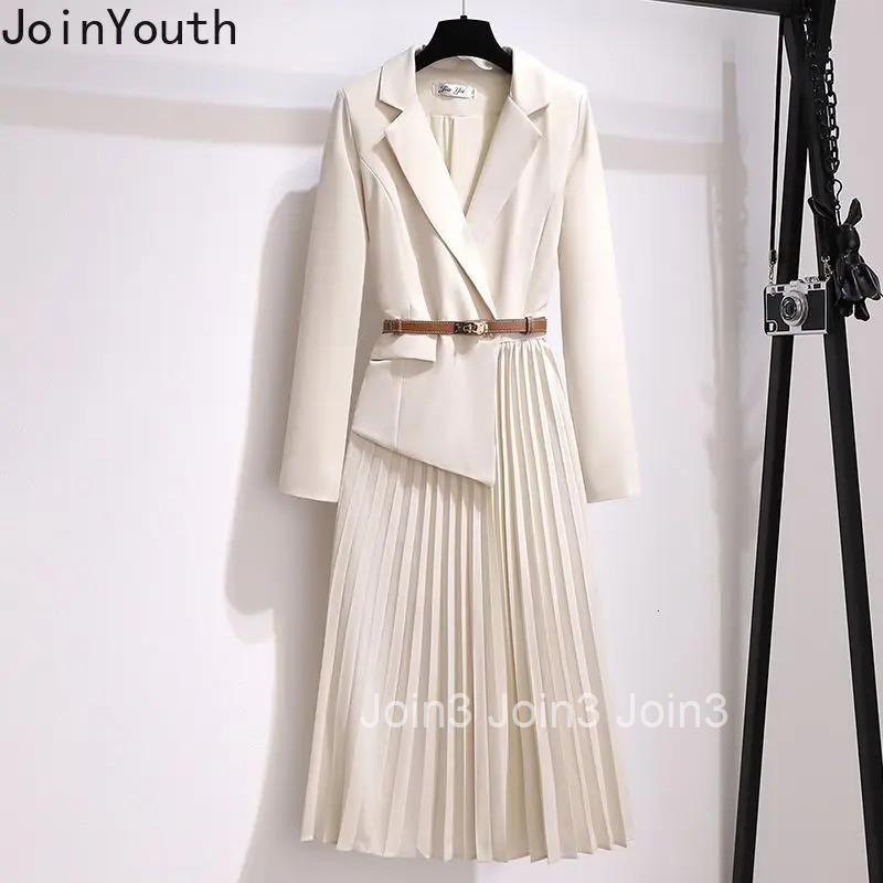 Spring Autumn Womens Dresses 2025 New Fashion Suit Collar Robe Femme Fake Two-Piece Elegant Lady Office Long Dress Vestidos