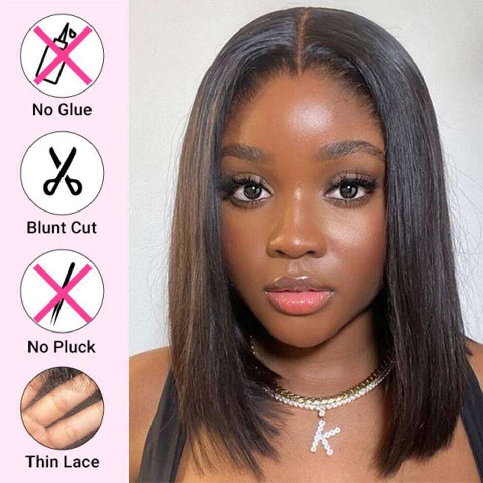 Wear And Glueless Straight Short Bob For Women Human Hair 180% Ready To Go Front Wigs Pre Cut Lace Air Wig Sale