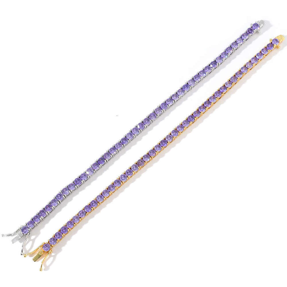 Bracelet 4mm Copper Inlaid Purple Zircon Tennis Chain Fashion Trendy Brand Unisex Couple Hip Hop Jewelry d288