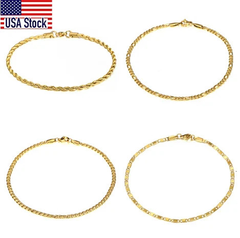 Minimalist Metal Anklet Gold Color Stainless Steel Figaro Rope Curb Link Leg Chain Basic Chic Lady Girl Jewelry 10inch 250617