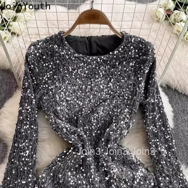 Party Sexy Woman Dress 2025 Vestidos De Mujer Slim Waist Tunic Temperment Robe Femme Heavy Sequin Ruffles Bodycon Mini Dresses