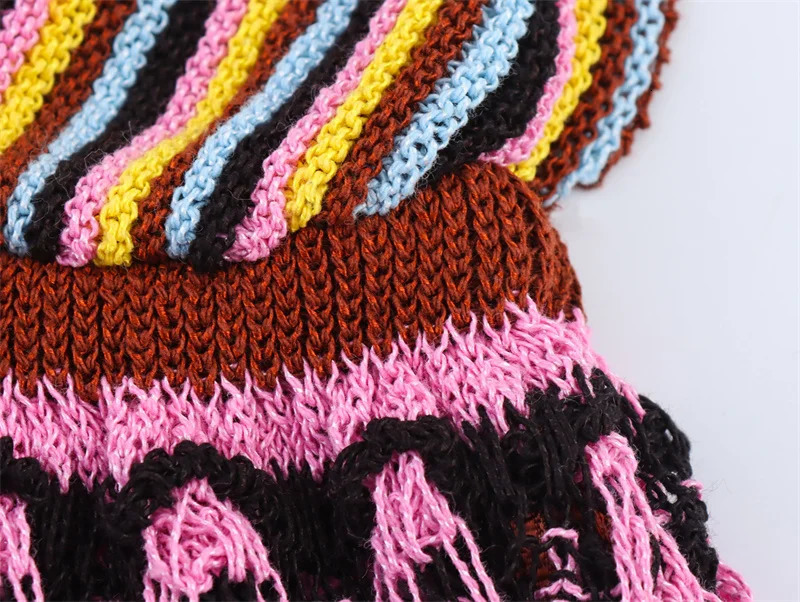 Womens Dresses Summer 2025 Rainbow Knitted Suspender Mini Dress Sexy Deep VNeck n Stylish personality 250616