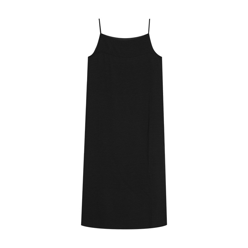D1988 Minimalist temperament Hepburn style black and white suspender dress women's summer 2025 new solid color long skirt