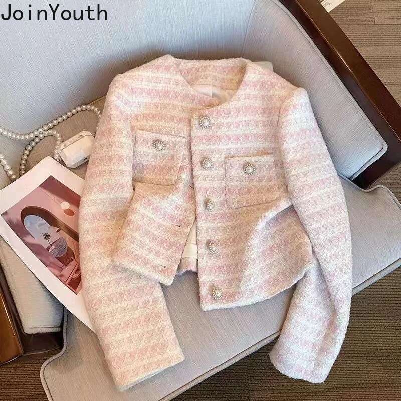 Korean Jackets Womens Clothing O-neck Long Sleeve Temperament Tops Female 2025 Ropa Mujer Vintage Tunic Thicked Fashion Coats