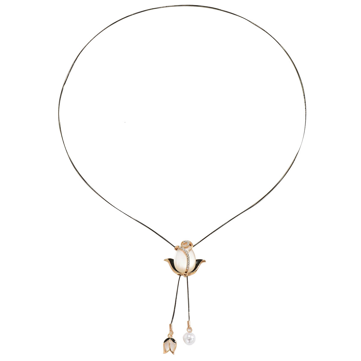 Clarbone Chain For Women, Beautiful Cat's Eye Stone Tulip Floral Design Necklace, Simple And