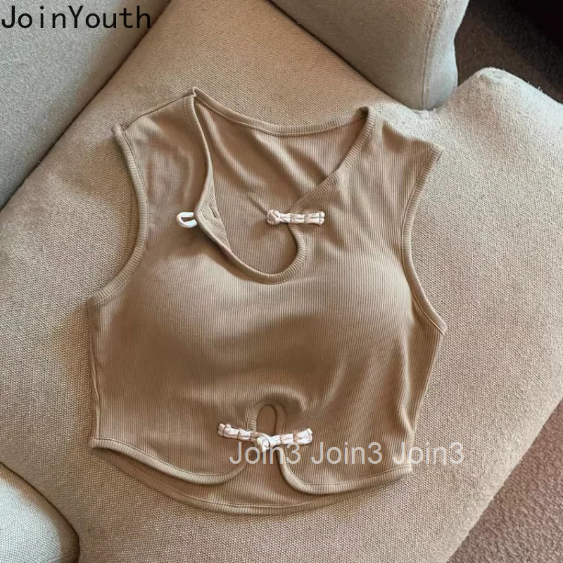 Chinese Style Tshirts Women Stand Neck Sleeveless Sexy T Shirt Crop Tops Hollow Out Tunic Summer Tees Y2k T-shirt Ropa Mujer