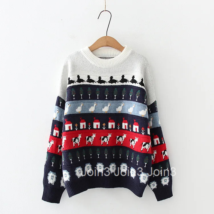 Japanese Jumper Preppy Style Fashion Pullovers Women Clothing Cartoon Print Casual Knitted Oversized Sweater Tops Pull Femme