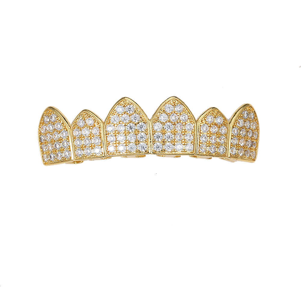 Micro Paved Zircon Sharp Halloween Costume Accessories Gold Teeth Set Hip Hop Jewelry 22f8