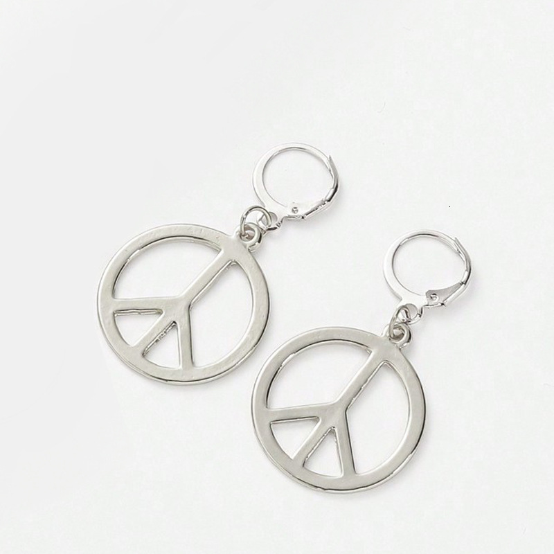 New Anti-War Peace Sign Pendant Necklace Set Vintage Style Long Chain Earrings