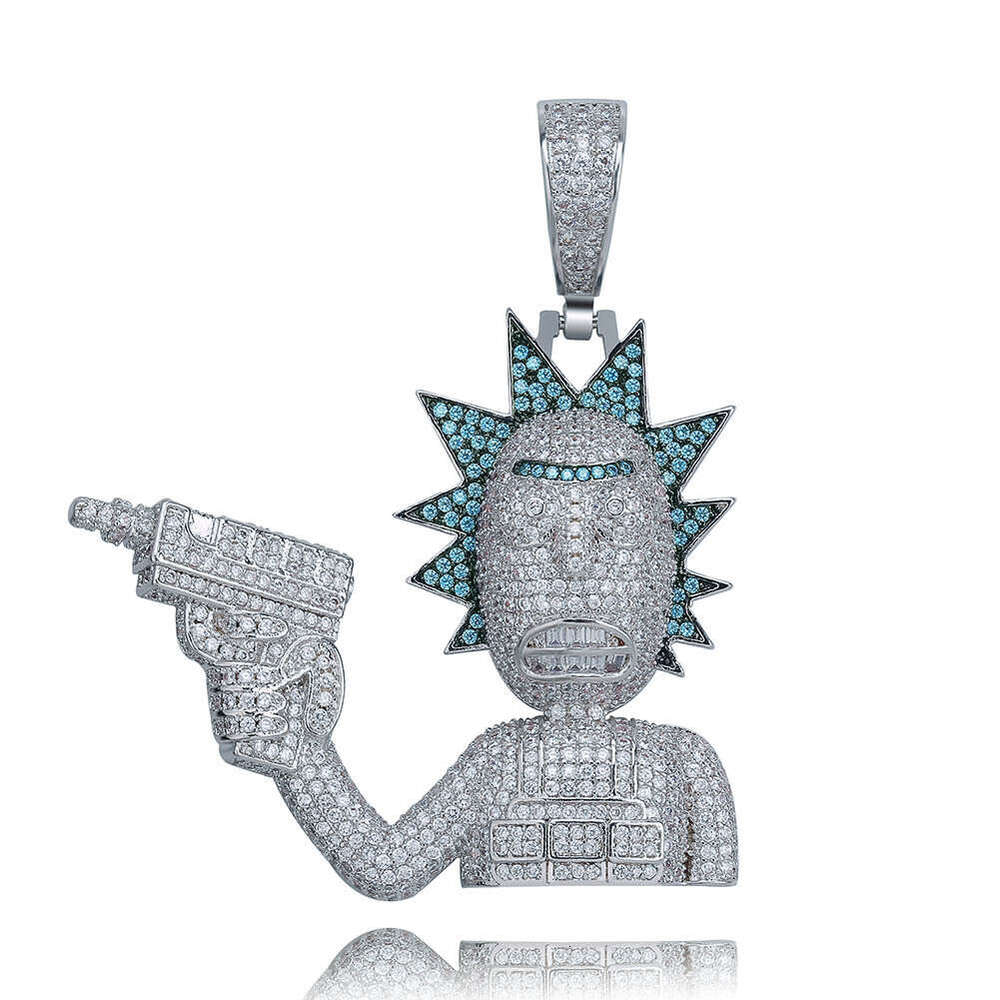 Jin Ao Punk Style Cartoon Rick Anime Character Personality Hip-Hop Pendant Full Zircon Large Necklace Accessory