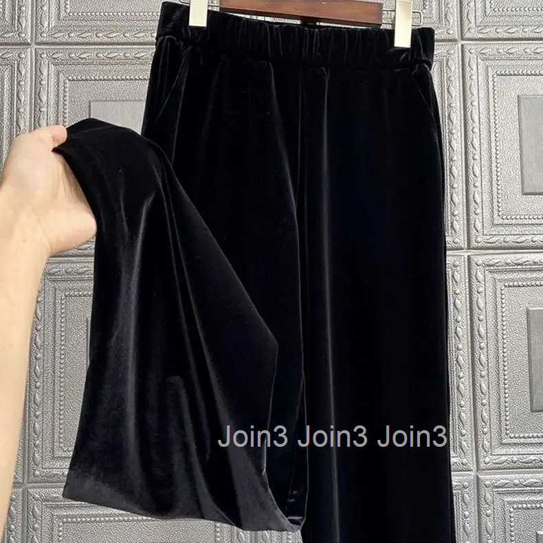 Korean Wide Leg Pants for Women High Waist Tunic Loose Trousers 2025 New Bottoms Vintage Straight Velvet Black Pantalon Femme