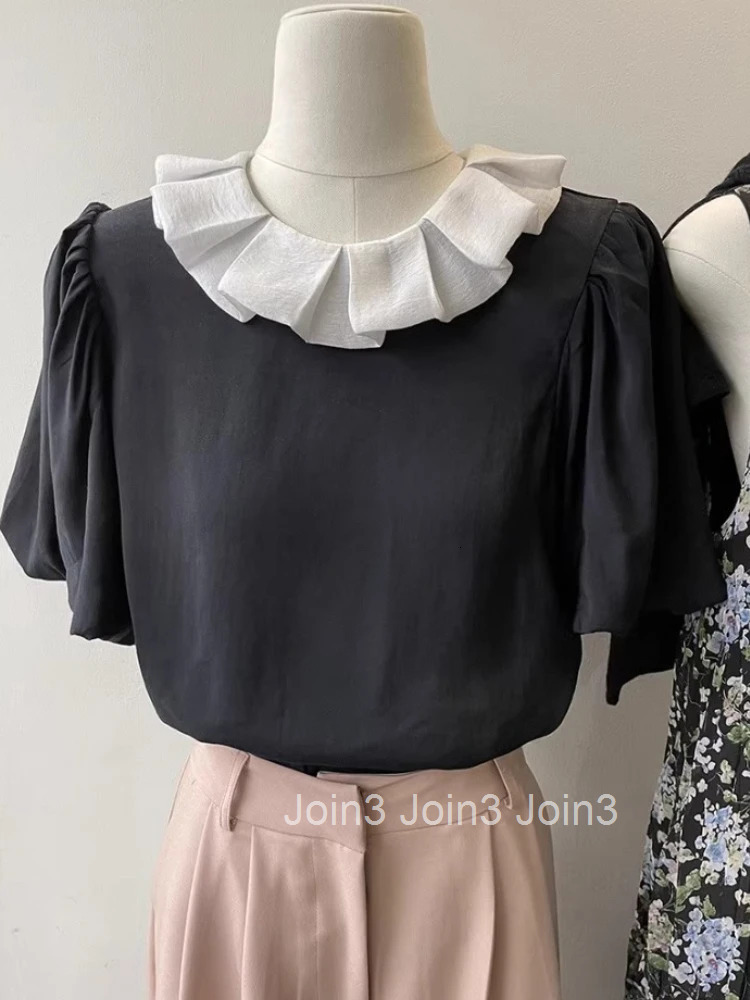2025 Blusas Mujer De Moda Peter Pan Collar Puff Sleeve Blouses for Women Temperament Tops Solid Color Loose Korean Summer Shirts