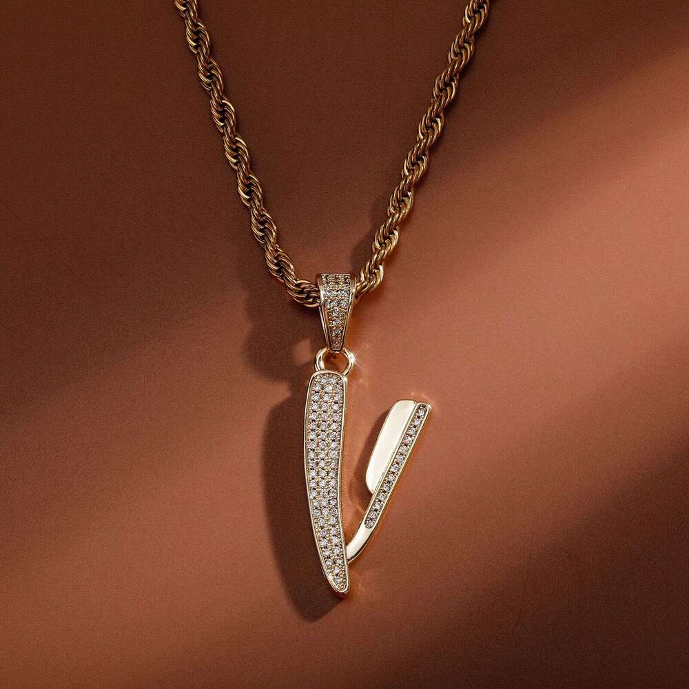 Hip Hop New Style Razor Copper Inlaid Zircon Full Dia Personality Unisex Trendy Necklace Jewelry Ins