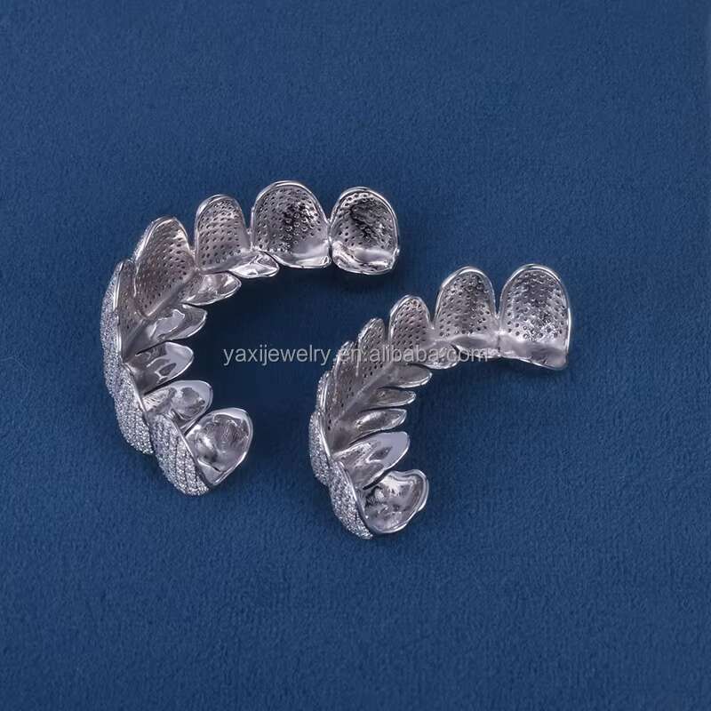 Factory Custom S925 Silver 10K 14K 18K Solid Gold 1.5mm 8top 8bottom Iced Out VVS Moissanite Lab Grown Diamond Grillz for Teeth