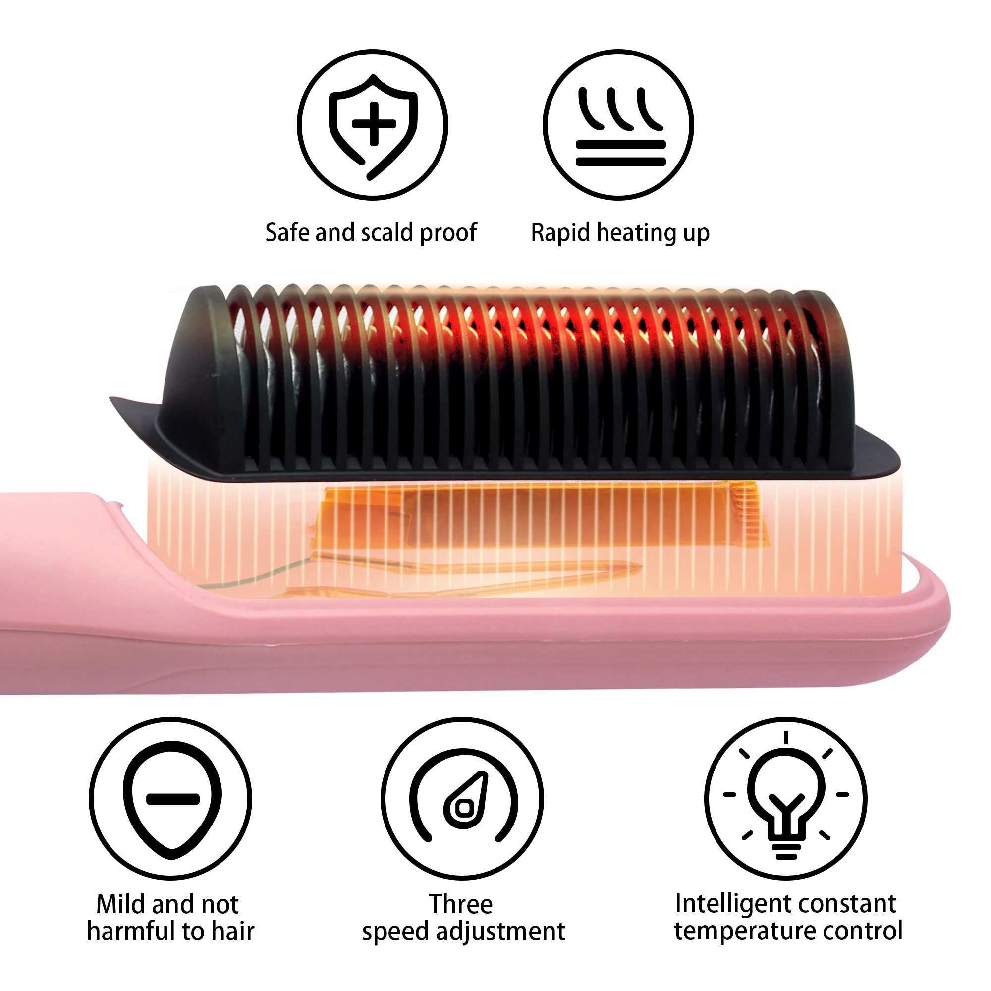 Hair straightener brush fast ceramic heating hot air comb portable heating hair straightener home and travel salonXJ250621