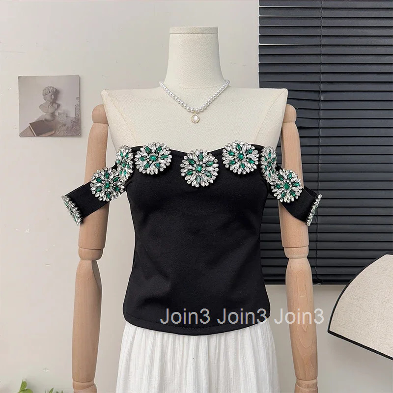 Korean Fashion Clothing Sexy Tanks Women Heavy Diamond 3D Floral Tanks Crop Tops Temperament Tunic Summer Camis 2025 Ropa Mujer