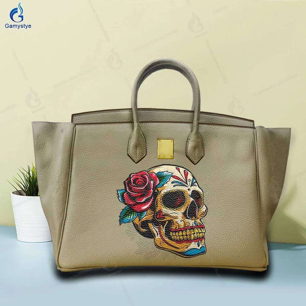 Shoulder Skull Printed Handbags Trader Tote Bag for Women Handbag Popular 100% Genuine Leather Custom Free Design
