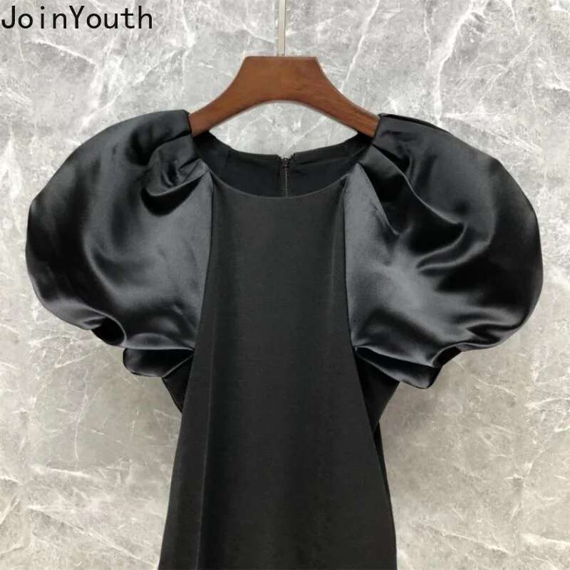 2025 Blusas Mujer De Moda Puff Sleeve O-neck Blouses for Women Fashion Korean Summer Shirts Slim Fit Zipper Temperament Tops