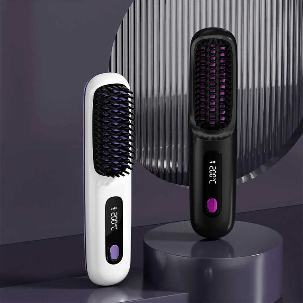 Cordless Hair Straightener Brush Anti-Scald Hair Straightening Comb 3 Temp Settings Electric Hot Comb for All Hair TypesXJ250621