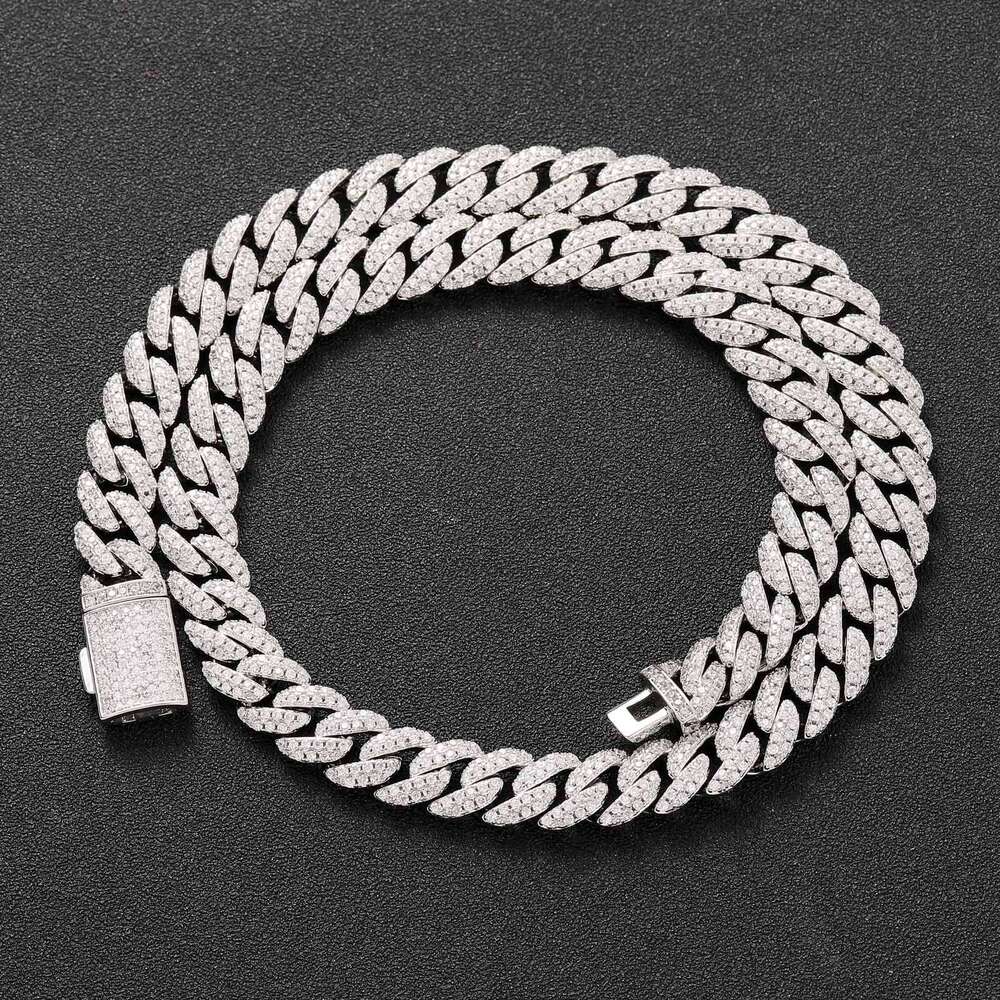 10mm Double Row Zircon Cuban Chain Necklace for Men, Personalized Hip-Hop Trendy Jewelry e859