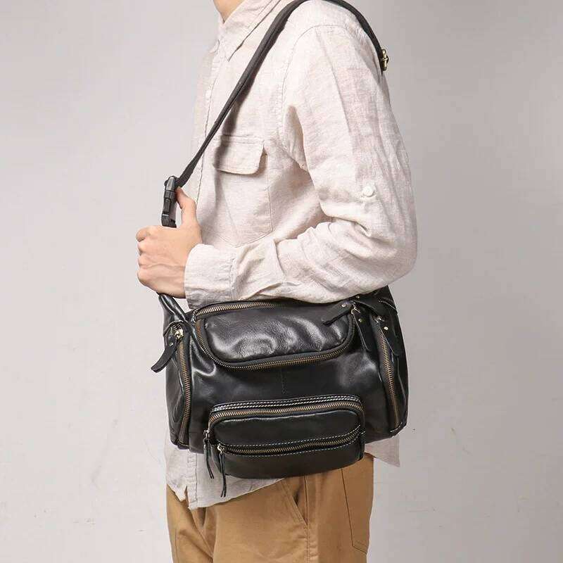 Designer Luxury LUOKIR Genuine Men's Chest Large Capacity Oil Leather Waist Bag, Sports Cowhide Shoulder Crossbody Bag