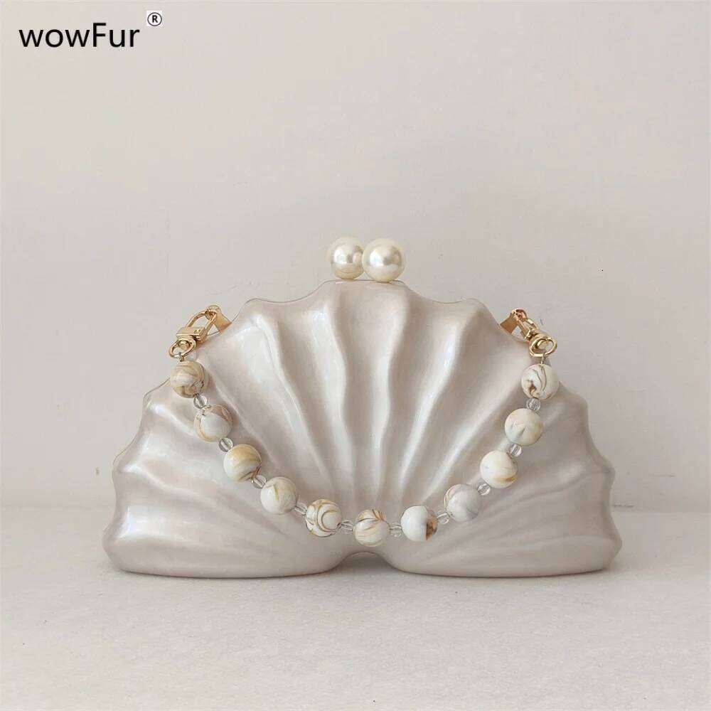 Original Shell Half Room Acrylic Beaded Bag Box Clutches Party Evening Purse Women Shoulder Travel Beach Mini Summer Handbags