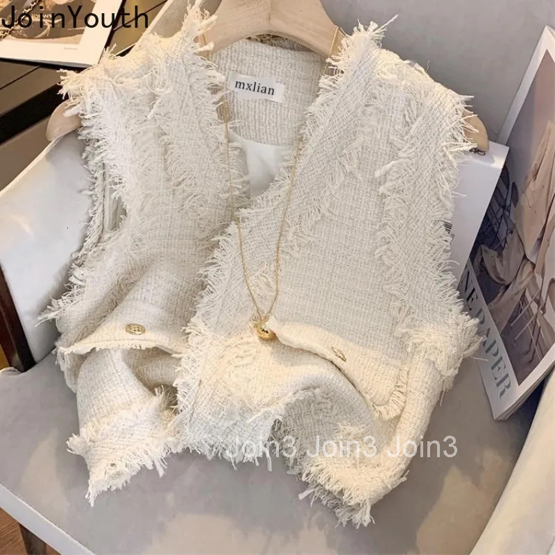 Vintage Women Vest 2025 Ropa Mujer Fashion Tassel Waistcoat V-neck Sleeveless Korean Crop Tops Sleeveless Temperament Tanks