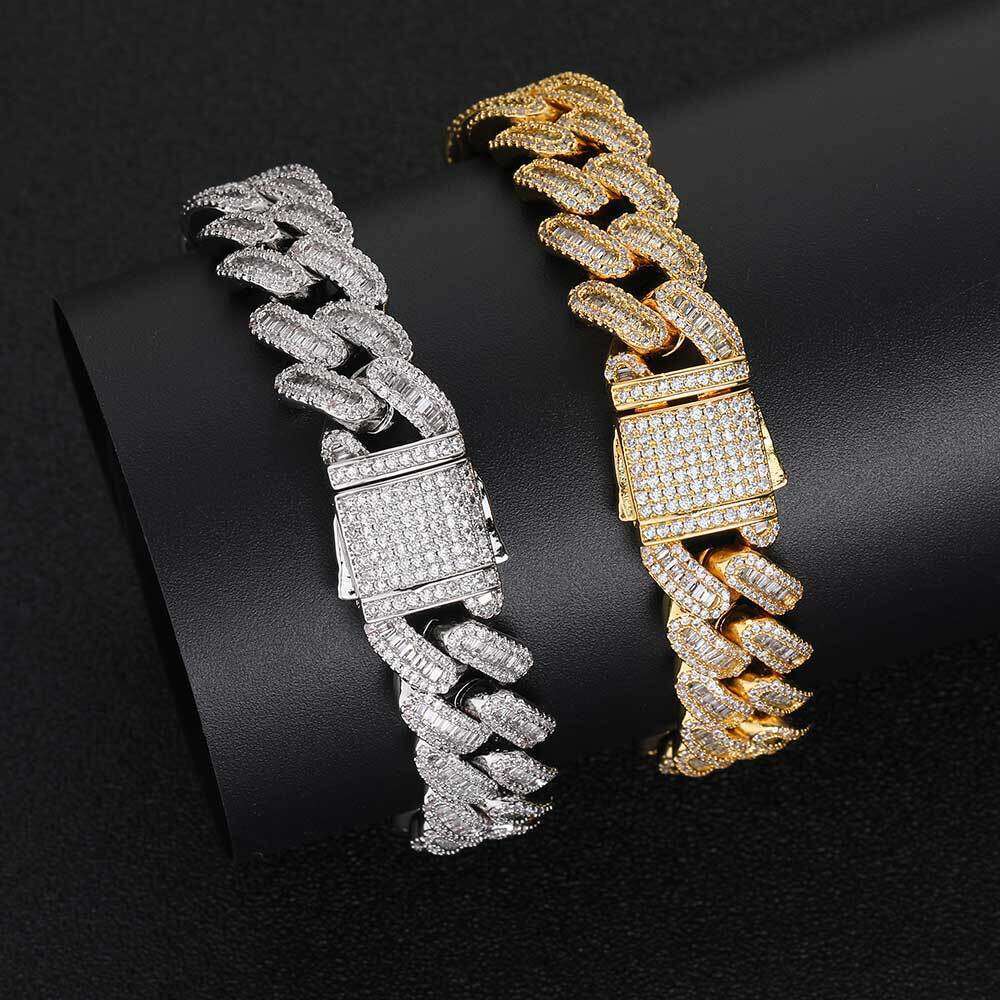 Hip Hop 12mm Spring Clasp Mixed Zircon Cuban Necklace Trendy Brand Personality Men's Bracelet Jewelry 16fe