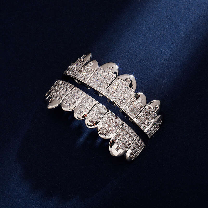 Jin Ao Pave Cubic Zirconia Super Shiny Gold Teeth Set HIPHOP Trendy Men Hip-Hop Nightclub Cool Accessories
