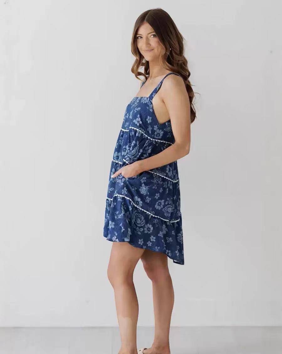 2025 Cross-border Foreign Trade European and American Independent Websites Strap Pleated Backless A-Line Jersey Dress for Women