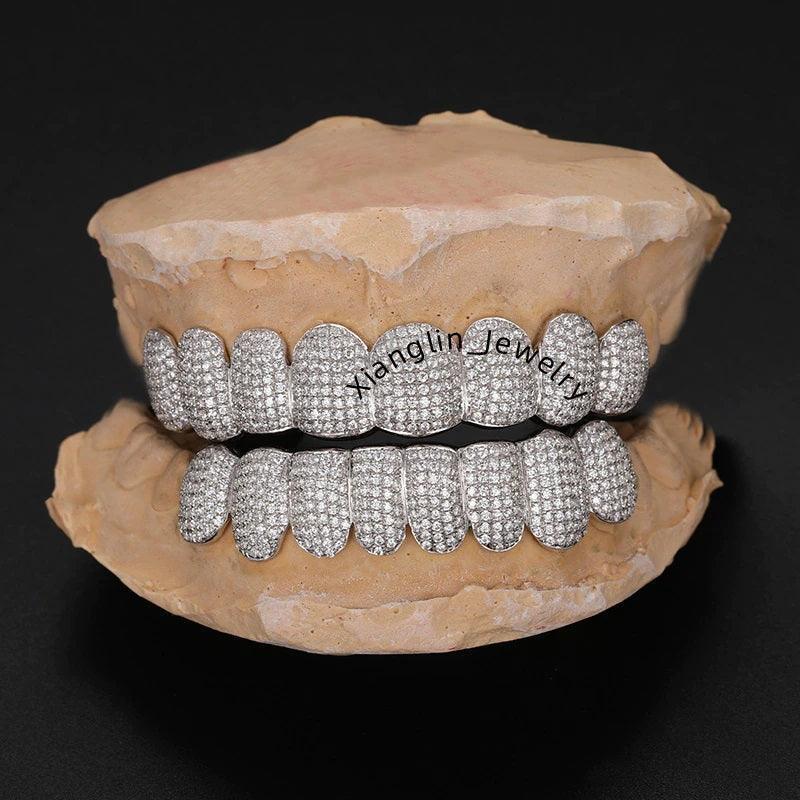 Custom Hip Hop Teeth Grillz 8 Top 8 Bottom Fully Iced Out 925 Sterling Silver Diamond Moissanite Grillz for Mens