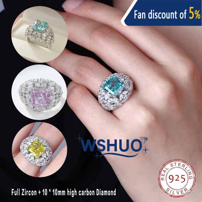 ious High Carbon Diamond with Full Zircon Rings 925 Sterling Silver Blue/Pink/Yellow Gems for Women Gifts Fine Jewelry 250617