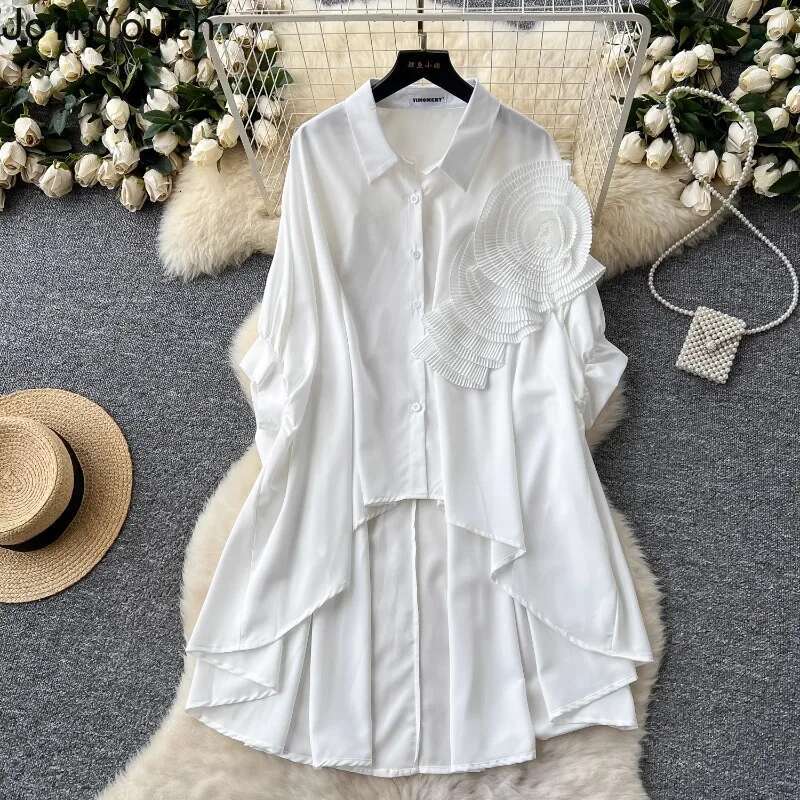 Korean Fashion Women Shirt 3D Floral Long Sleeve Irregular Blouses 2025 Blusas Mujer De Moda Casual Loose Summer Blouse Tops