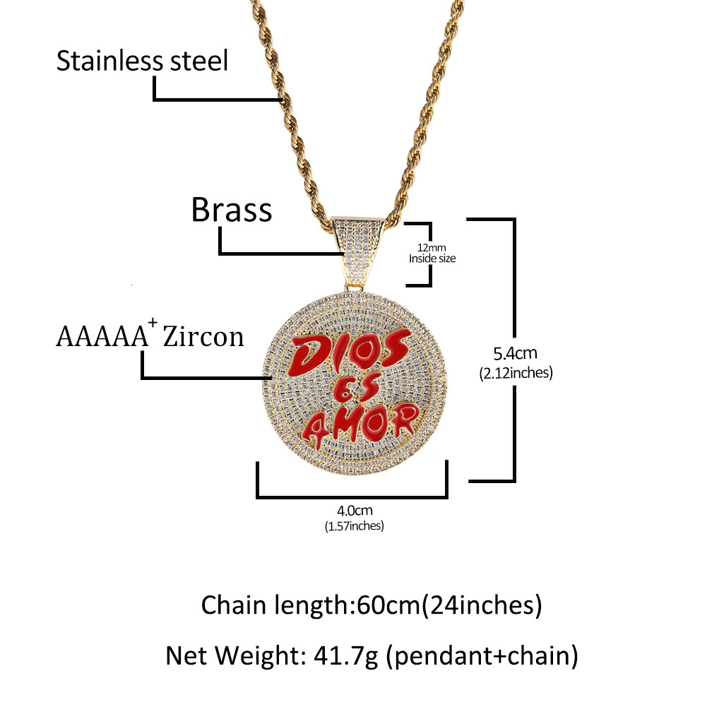 Bling Letter Disk Round Pendant Necklace Diamond Studded Hip-hop Necklace Ins Street Mens Fashion Accessories Wolf Tide Rapper Hip Hop Punk Rock Jewel