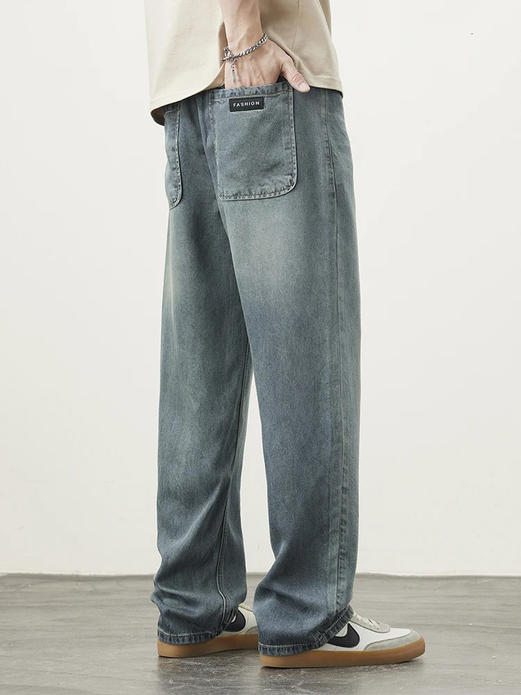 Lyocell Spring Summer Straight Jeans Mens Fashion Vintage Y2k Pants Streetwear Male Loose Casual Male Wide Denim Trousers 250617