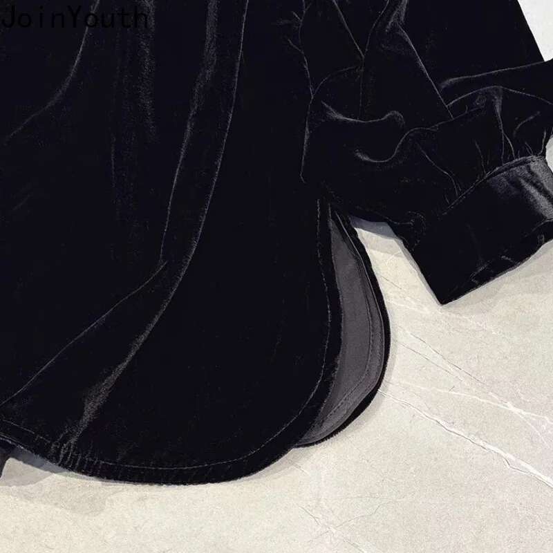 2025 Ropa Mujer Oversized Blouses Womens Clothing Vintage Velvet Shirts Camisas De Mujer Temperament Black Tunic Blouse Tops