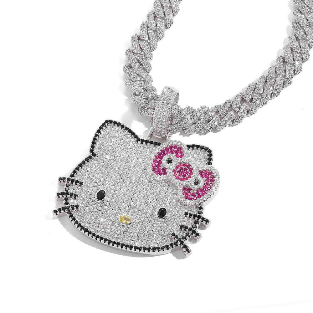 New Cat Pendant Small Animal Cute Unisex Pink Zircon Solid Personality Hip Hop Necklace e921