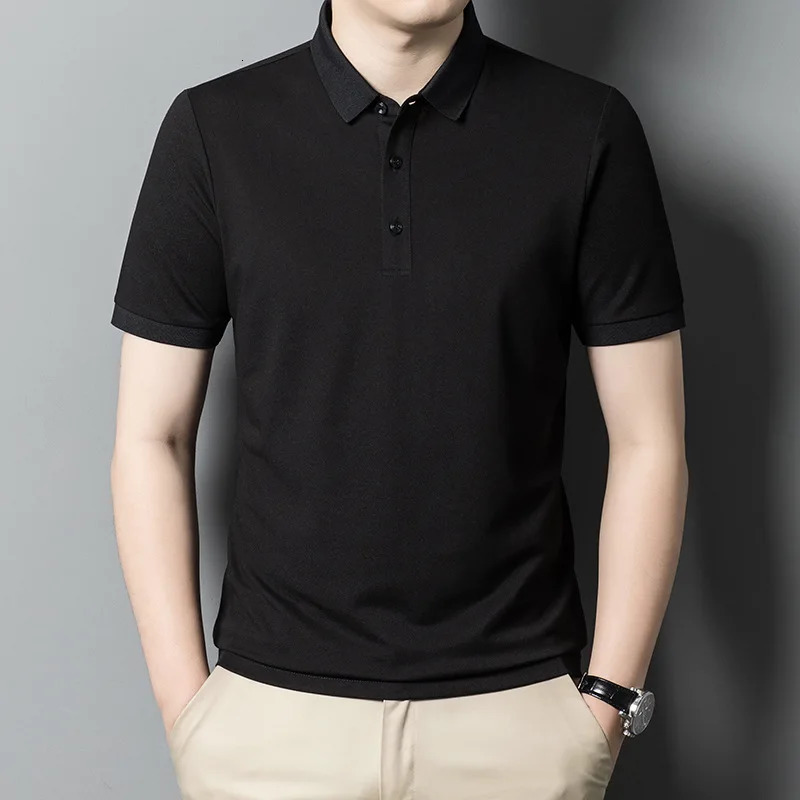 Summer Ice Silk Polo Shirt High-End T-Shirt Solid Color Half Sleeve Non-Marking Casual Lapels Business Thin Menswear 250618