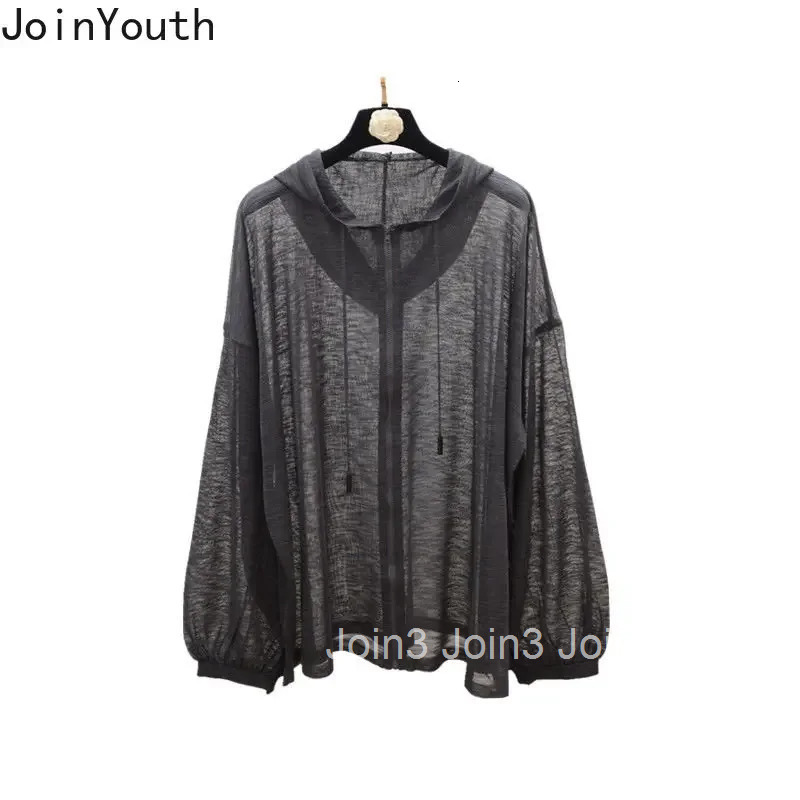 Streetwear Casual Women Jackets Fashion Oversized Tops 2025 Ropa Mujer Long Sleeve Hooded See Throught Summer Coat Y2k Clothes
