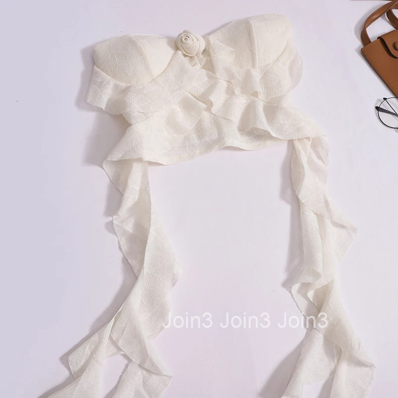Crop Tops Women Clothes Sexy Vest Backless Tunic 3D Floral Temperament Camis Ropa Mujer Ruffles Folds Irregular Summer Y2k Tanks