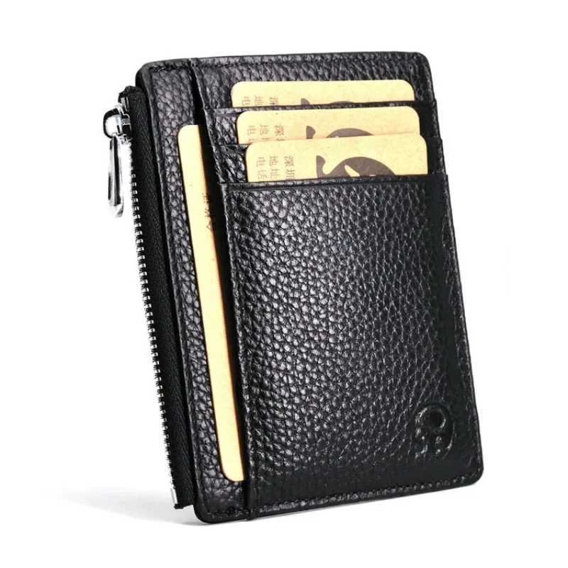 Small Mens Wallet Genuine Leather Holder With Zipper Coin Pocket Mini Purse For Women Drivers License ID Slot Z250621