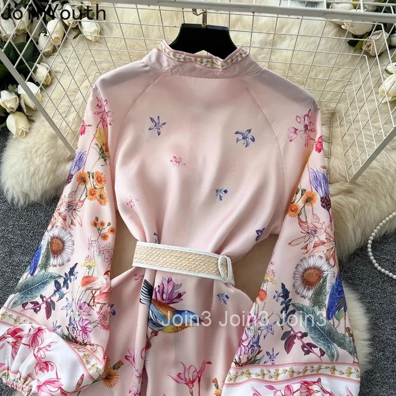 Elegant Dresses for Women Chic Floral Single Breasted Slim Waist Robe Femme Vintage Big Swing Maxi Dress 2025 Vestidos De Muer