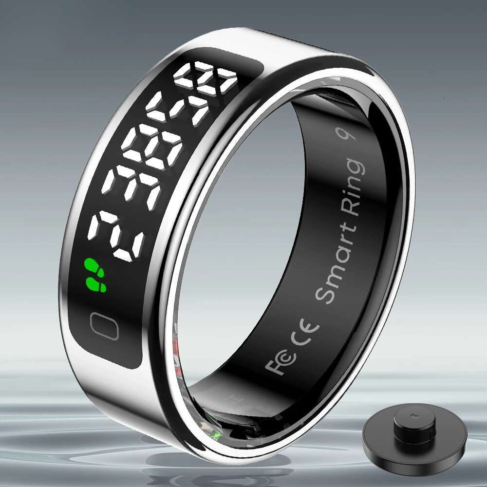 New R12 Smart Ring, Wireless Charging, Display and Touch, Health Manager, Multi Sports Modes For Men Women, Gold, Sier