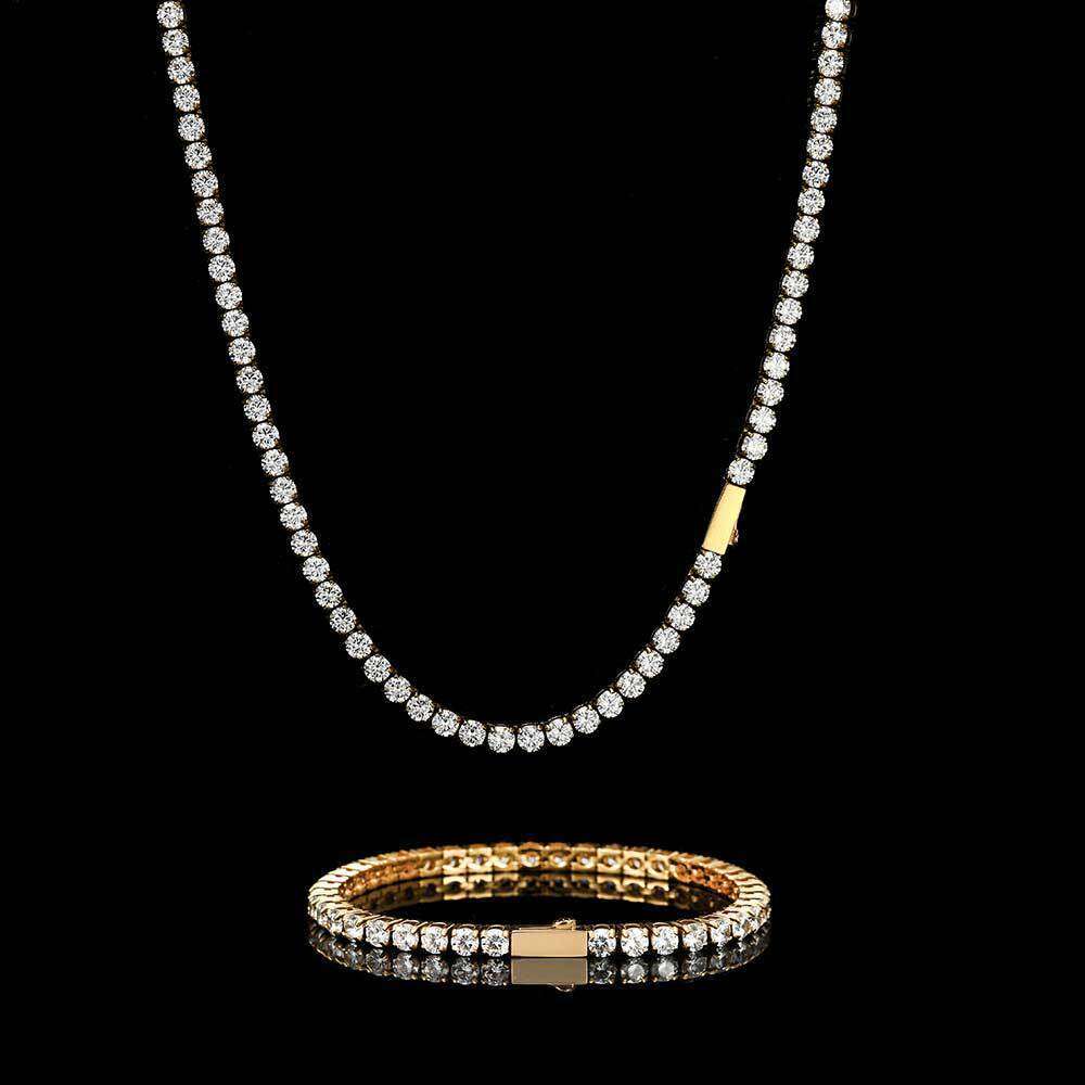 4mm Spring Buckle Stainless Tennis Chain Hip-Hop Zircon Necklace High-End Titanium Steel Men's Bracelet 1466