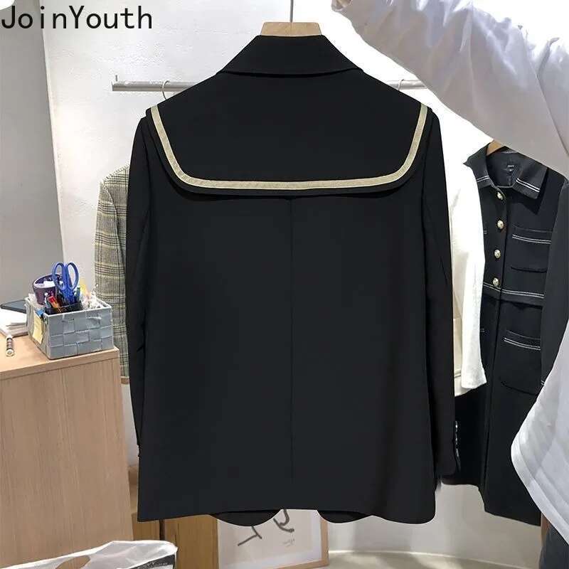 Korean Blazer Women Chic Sailor Collar Long Sleeve Temperament Jackets 2025 Ropa Mujer Fashion Tunic Casual Vintage Coat Tops