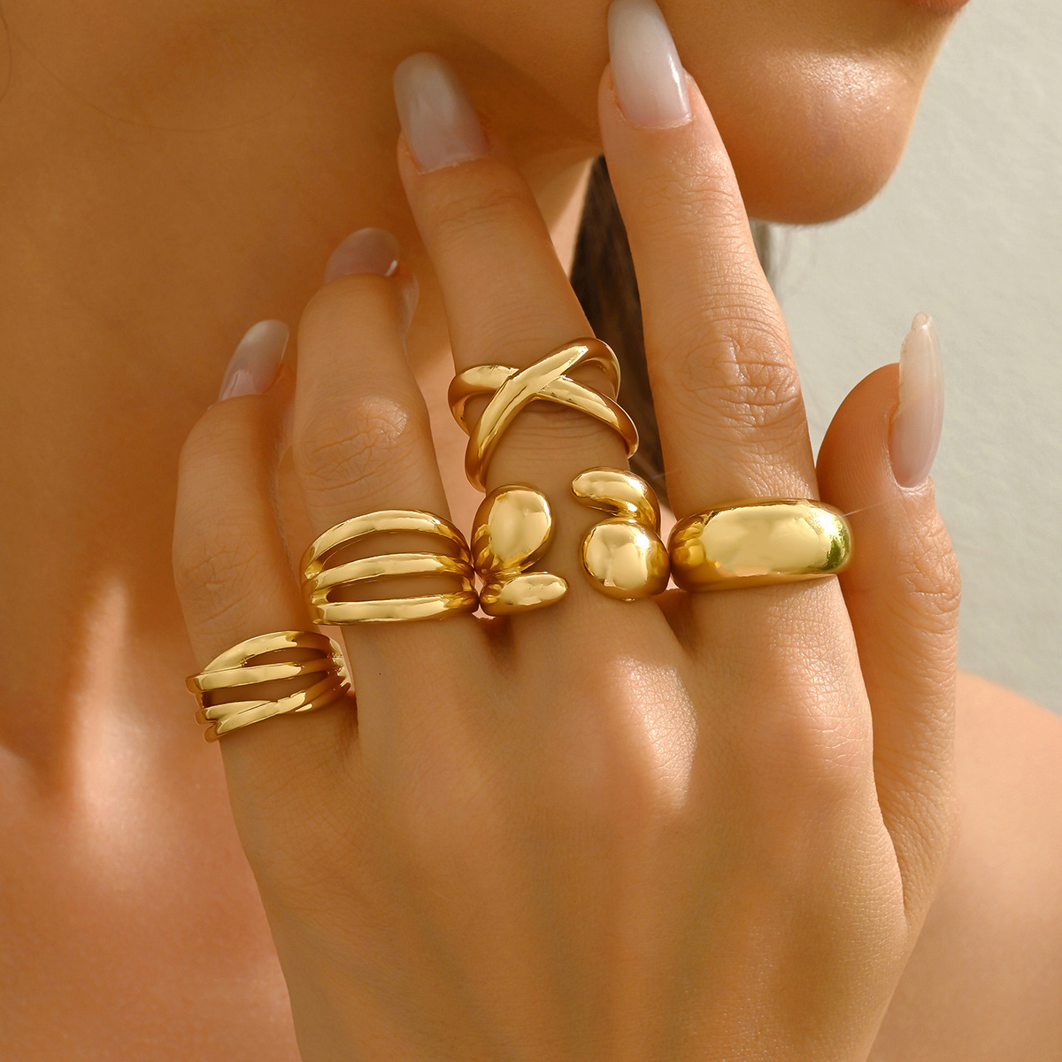 Style Wind Set Geometric Line Design Metal Open Ring