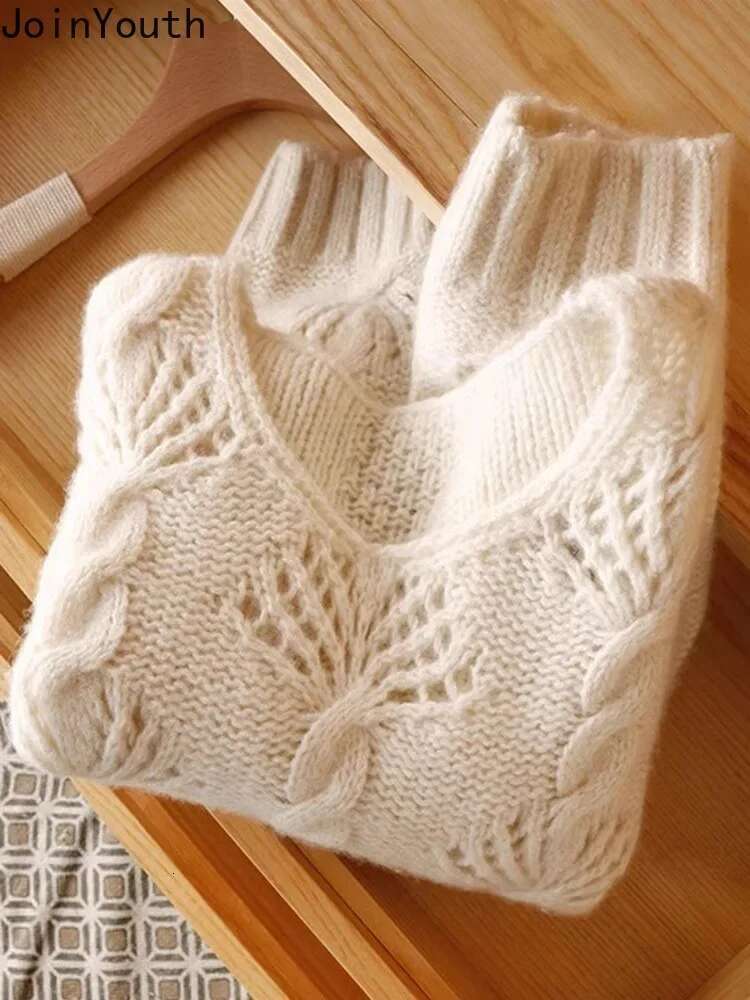 Knitted Mohair Sweater for Women Fashion Hollow Out Jumper 2025 Ropa Mujer O-neck Vintage Cropped Pullovers Sueter Mujer 27s338