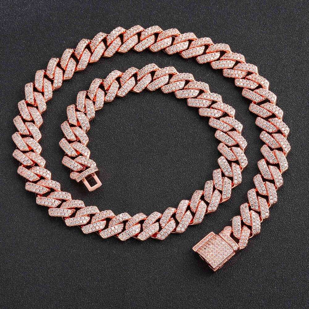 Men's Bar Hiphop Copper Inlaid Zircon 14mm Dia Cuban Chain Hip-Hop Necklace e486