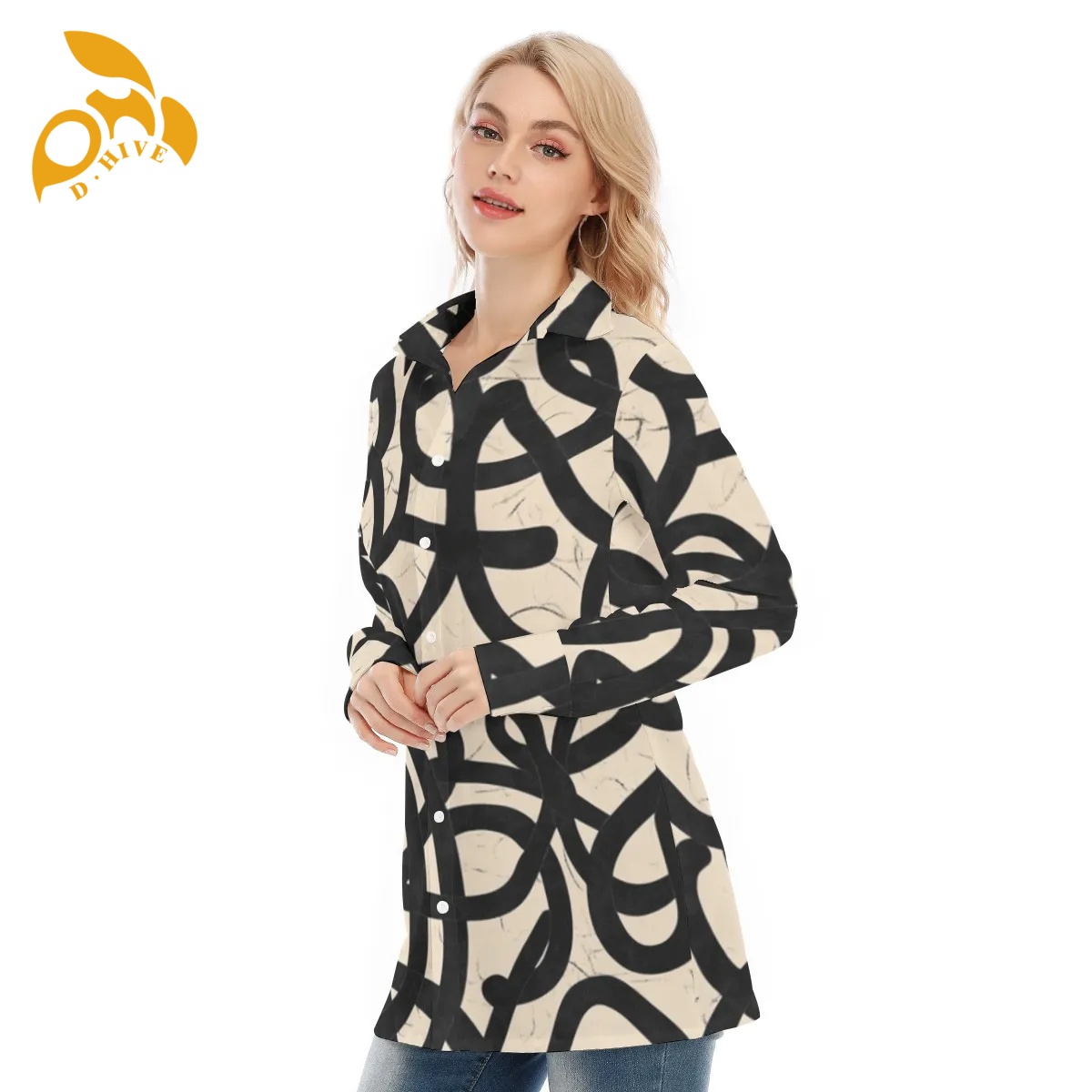 Free shipping Customer customization All-Over Print Women's Long Shirt Design fashion Show off one's figure sexy