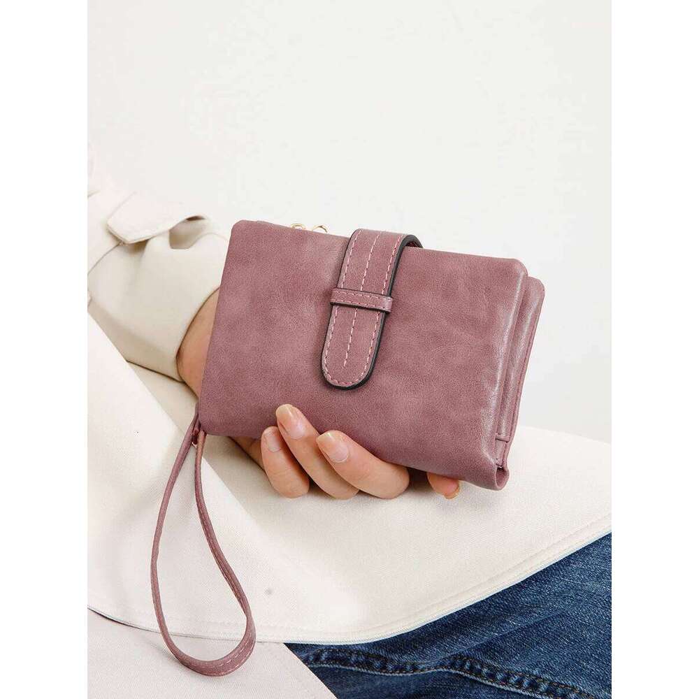 Retro short style small wallet, women's 100% PU leather folding wallet with multiple card slots and zipper pockets